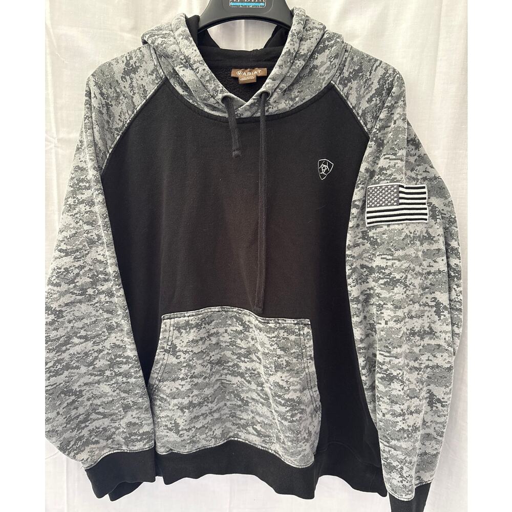 Ariat Mens Camo Digital Sleeve Hoodie Sweatshirt Size XXL Black  camo Flag